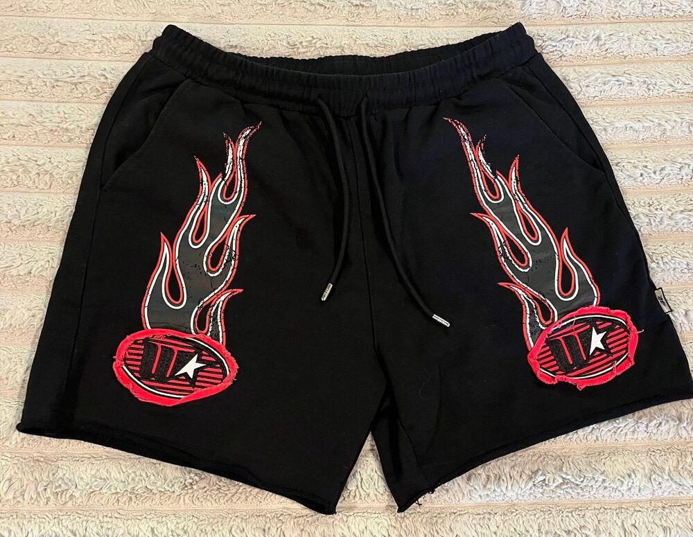Watson Flame Graphic Sweat Shorts Black Red Men’s Size L Streetwear $88 Retail